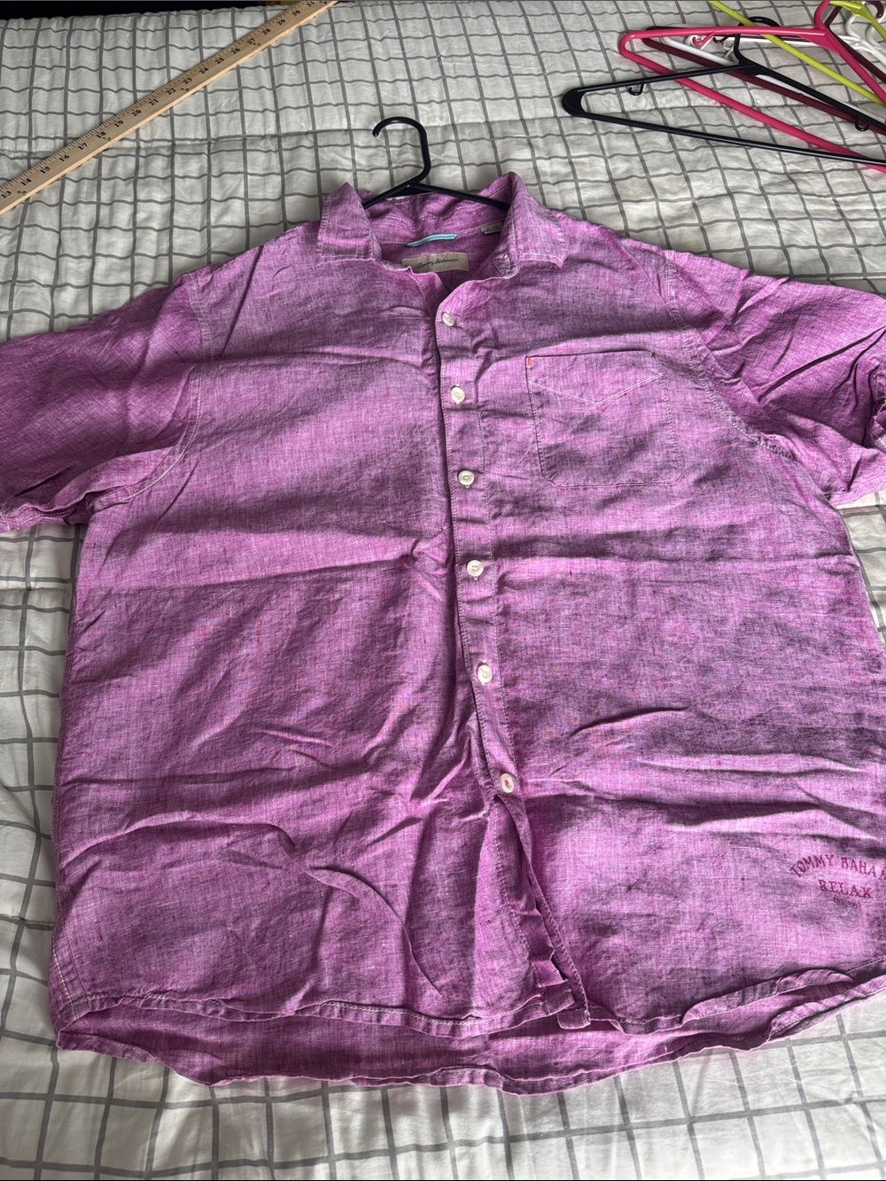 Tommy Bahama Purple Short-Sleeve Button-Down Linen Shirt